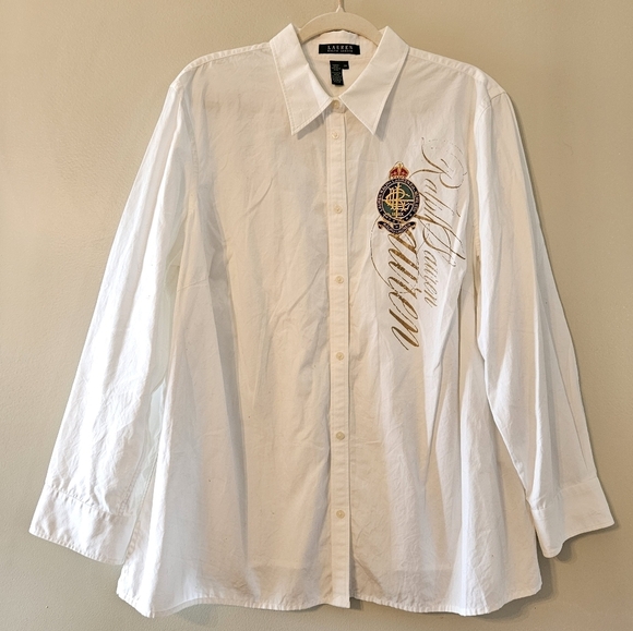 Lauren Ralph Lauren White Logo Button Down Casual Shirt Size 2X. - Picture 12 of 13